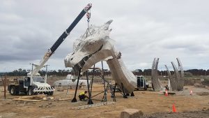 Our Franna Chane on hire to lift Dragons neck, head & wings.