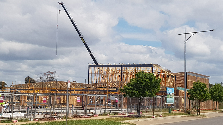 Standing trusses at a Werribee Community Centre